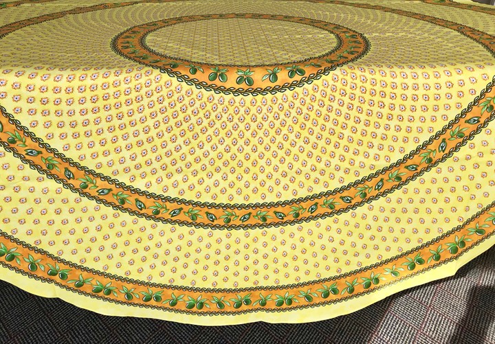 Le Cluny French Provence 100 Percent Coated Cotton Tablecloth 52 Inch x 72 Inch Monaco Yellow-Green Le Cluny French Provence 100 Percent Coated Cotton Tablecloth 52 Inch x 72 Inch Monaco Yellow-Green