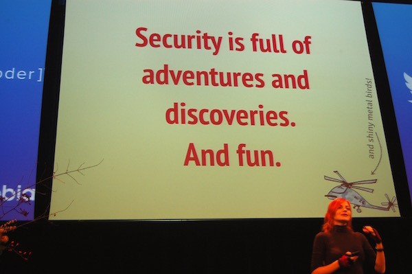Anastasiia Voitova, the Ukrainian security officer, was one of the two woman who did a keynote. Anastasiia Voitova, the Ukrainian security officer, was one of the two woman who did a keynote.