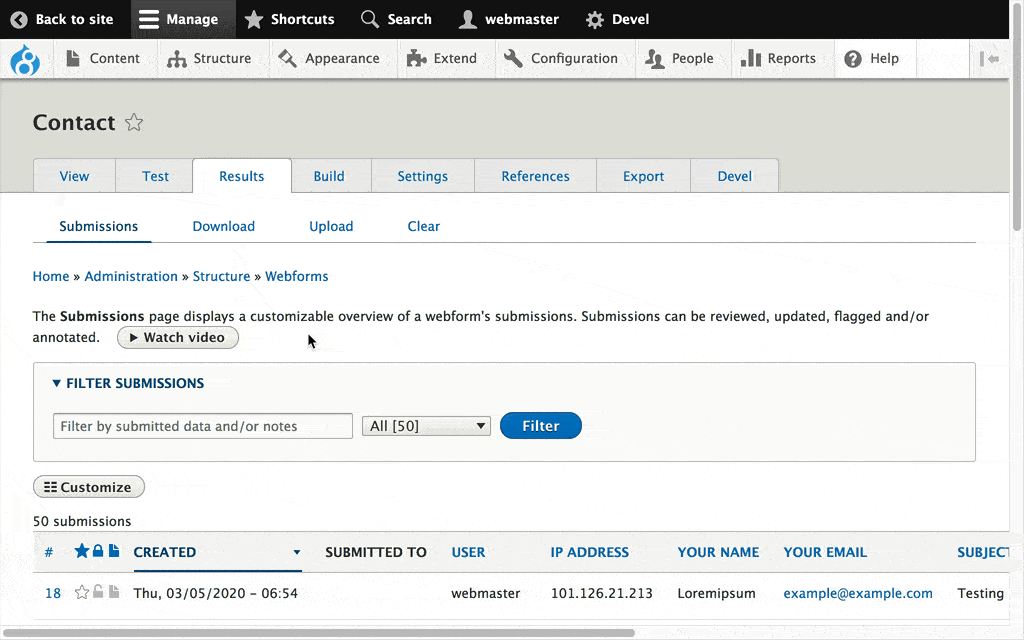 Show the submission results table can be customized Show the submission results table can be customized