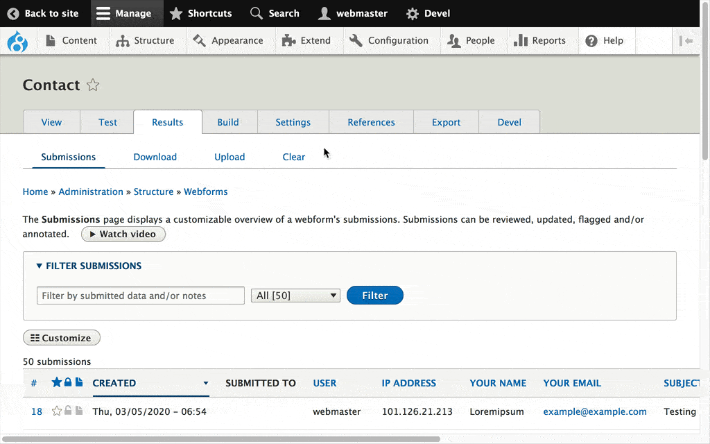 Allowing users to customize the submission results table can be also done using the 'Customize table' modal form. Allowing users to customize the submission results table can be also done using the 'Customize table' modal form.