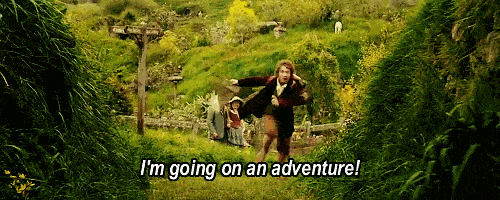 Gif of Bilbo Baggins running in "The Hobbit" movie, captioned "I'm going on an adventure!" Gif of Bilbo Baggins running in "The Hobbit" movie, captioned "I'm going on an adventure!"
