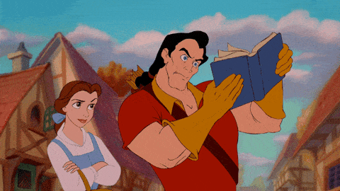 Gif of Gaston flipping through Belle's book, from the film "Beauty and the Beast." Gif of Gaston flipping through Belle's book, from the film "Beauty and the Beast."
