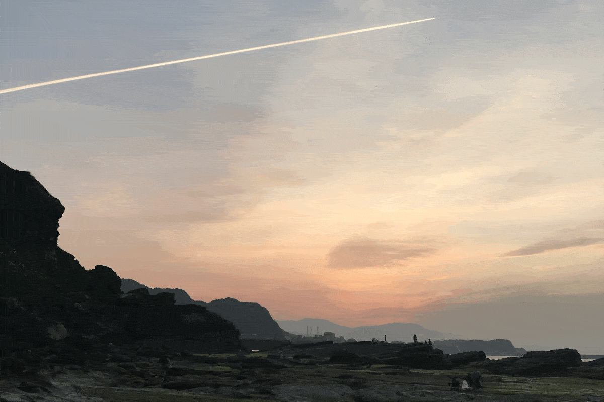 夕陽下的八斗子潮間帶。(攝於下午6:17) 夕陽下的八斗子潮間帶。(攝於下午6:17)