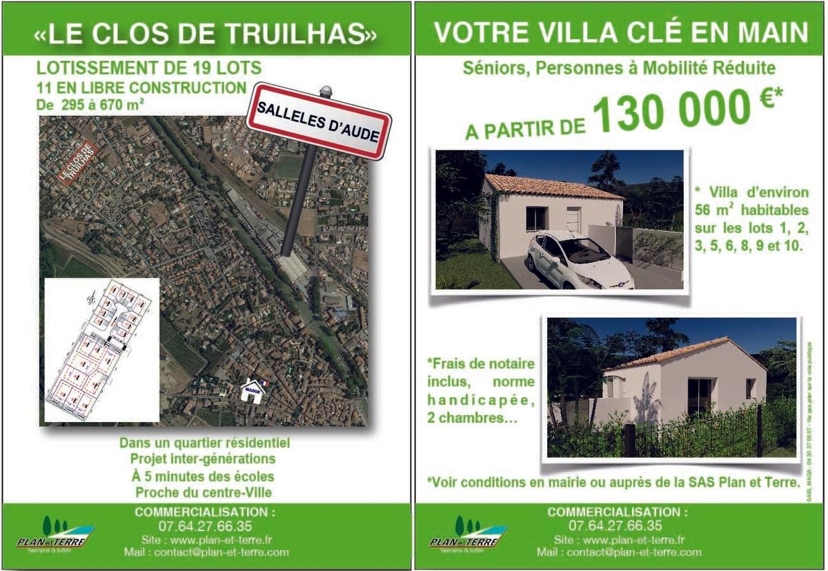 Plan et terre lotissement à Sallèles d'aude, 19 lots disponibles, maison à construire et terrain à bâtir. Plan et terre lotissement à Sallèles d'aude, 19 lots disponibles, maison à construire et terrain à bâtir.