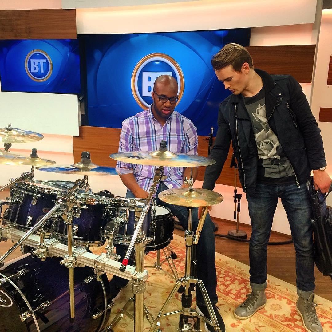 Jake Nicolle teaching drumming on Breakfast TV Jake Nicolle teaching drumming on Breakfast TV