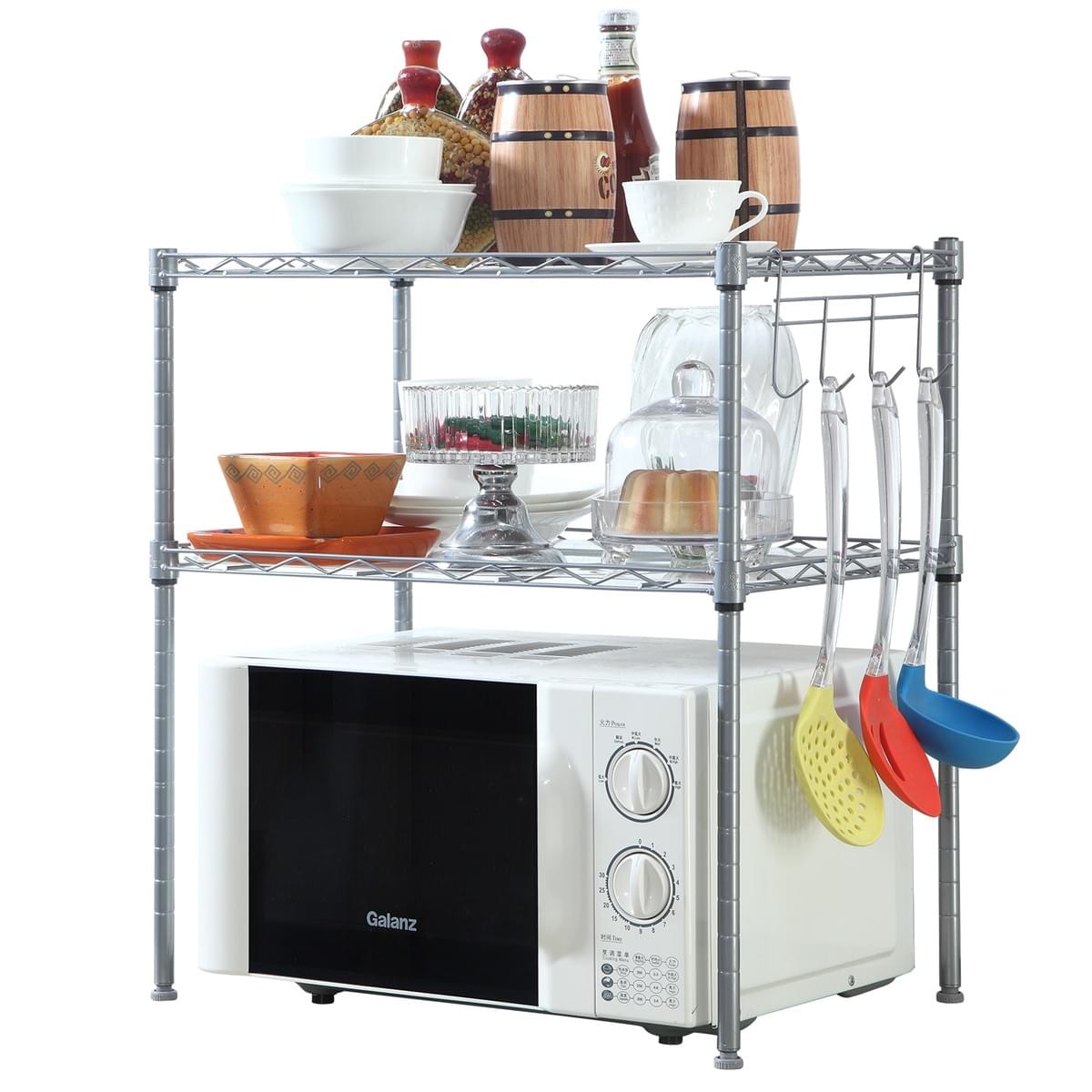 Homfa Kitchen Microwave Oven Rack Shelving Unit 2 Tier Adjustable Stainless Steel Storage Shelf