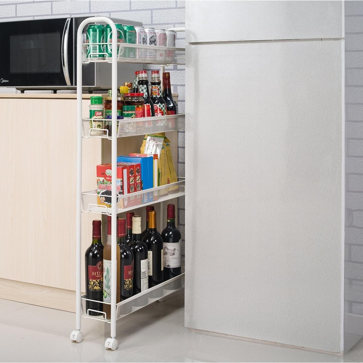 Homfa 4Tier Gap Kitchen Storage Cart Slim Slide Out Storage Tower Rack Shelf with Wheels