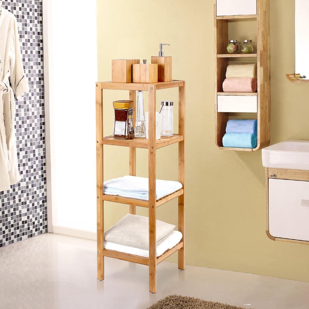 HOMFA Bamboo Bathroom Shelf 4Tier Tower Free Standing Rack