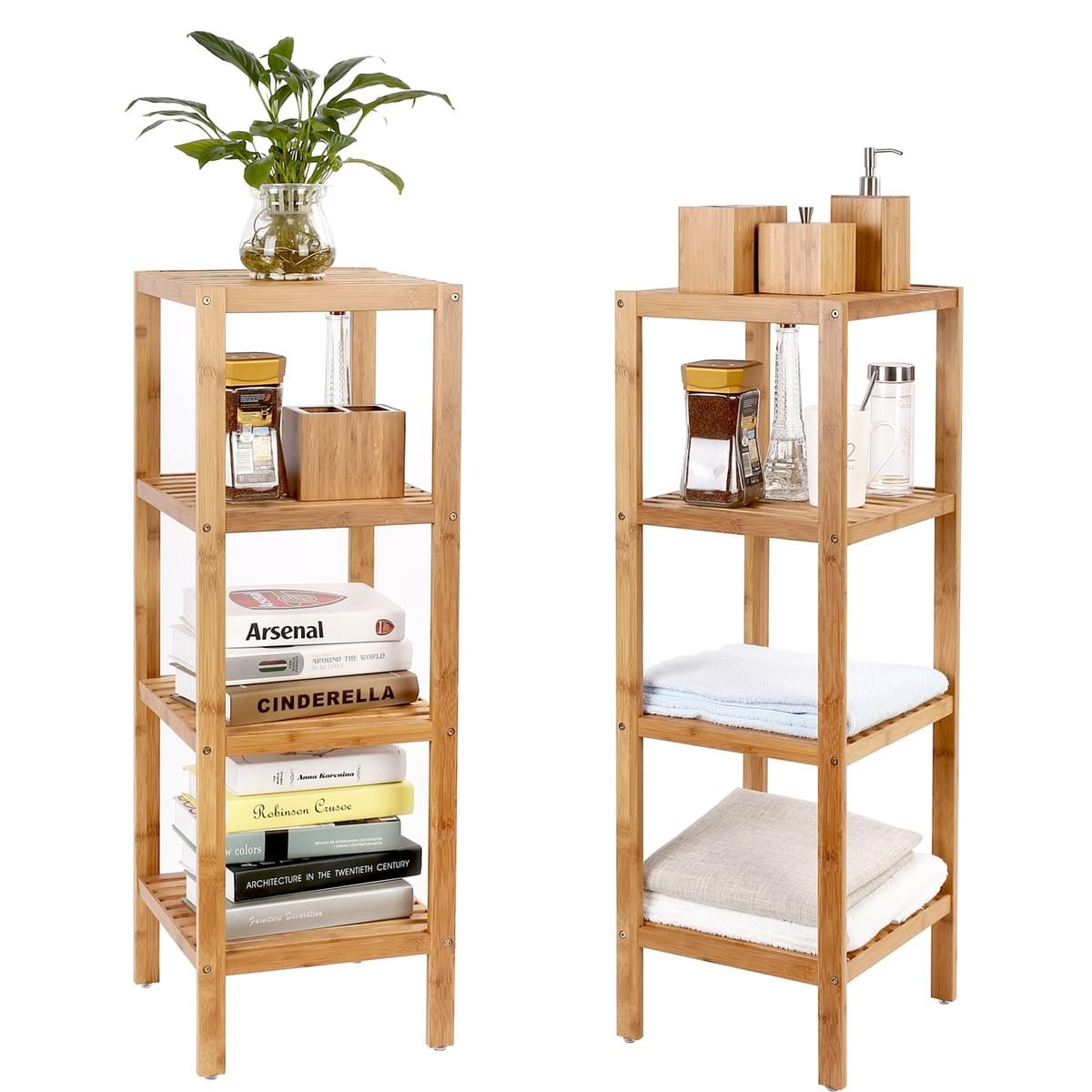 HOMFA Bamboo Bathroom Shelf 4Tier Tower Free Standing Rack