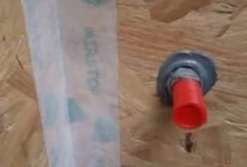 Conduit penetrating OSB is sealed using Airstop Butyl Stretch Flex Conduit penetrating OSB is sealed using Airstop Butyl Stretch Flex