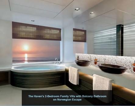 The Haven's 2-Bedroom Family Villa with Balcony Bathroom on the Norwegian Escape. The Haven's 2-Bedroom Family Villa with Balcony Bathroom on the Norwegian Escape.