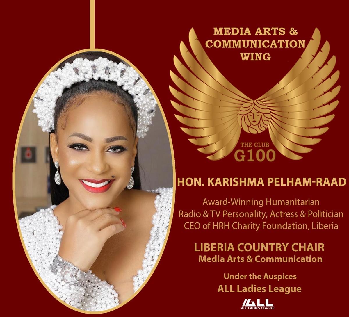 Hon Karishma Pelhaam-Raad is Liberia Country Chair for G100 Media Arts & Communication Hon Karishma Pelhaam-Raad is Liberia Country Chair for G100 Media Arts & Communication