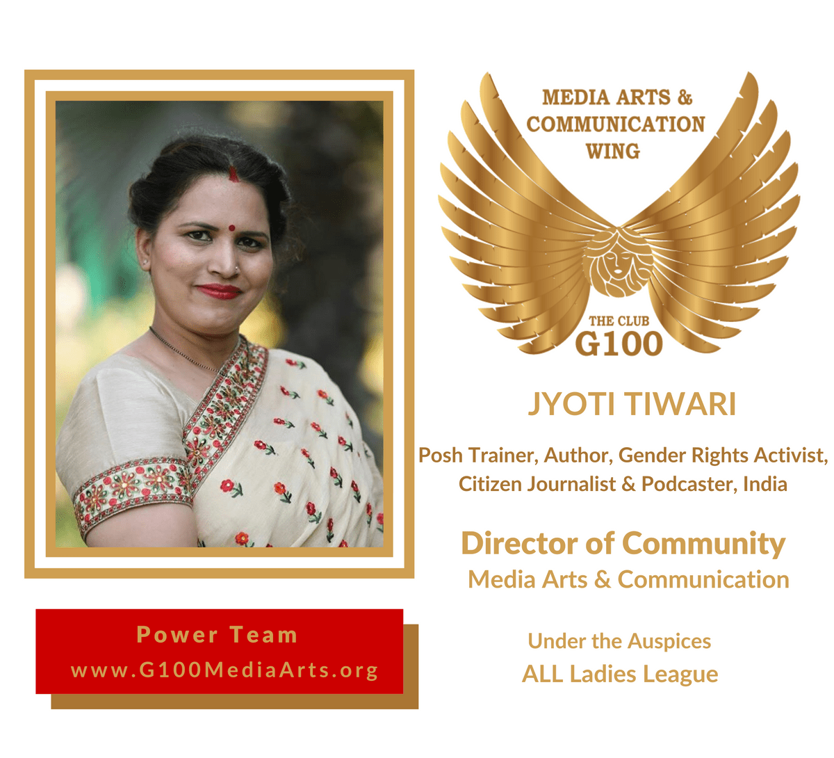 Jyoti Tiwari is Director of Community at G100 Media Arts & Communication Jyoti Tiwari is Director of Community at G100 Media Arts & Communication