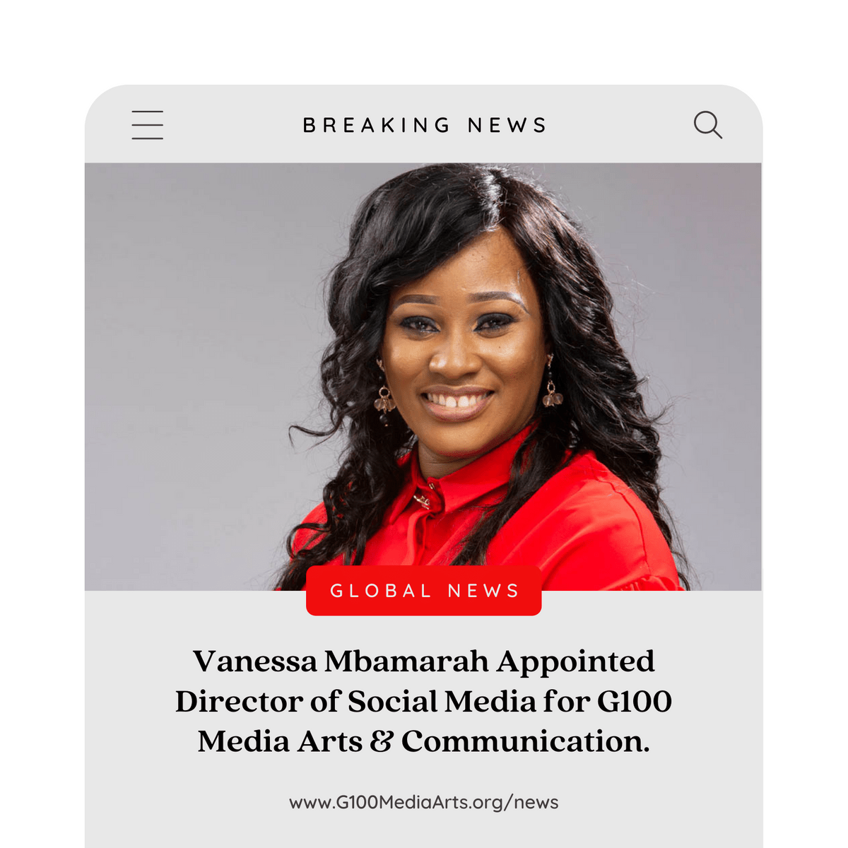 Vanessa Mbamarah is Director of Social Media for G100 Media Arts & Communication Vanessa Mbamarah is Director of Social Media for G100 Media Arts & Communication