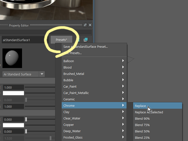 Maya2018 Hypershade aiStandardSurface Presets Maya2018 Hypershade aiStandardSurface Presets