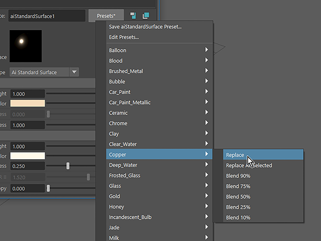 Maya2018 Hypershade aiStandardSurface Copper Maya2018 Hypershade aiStandardSurface Copper