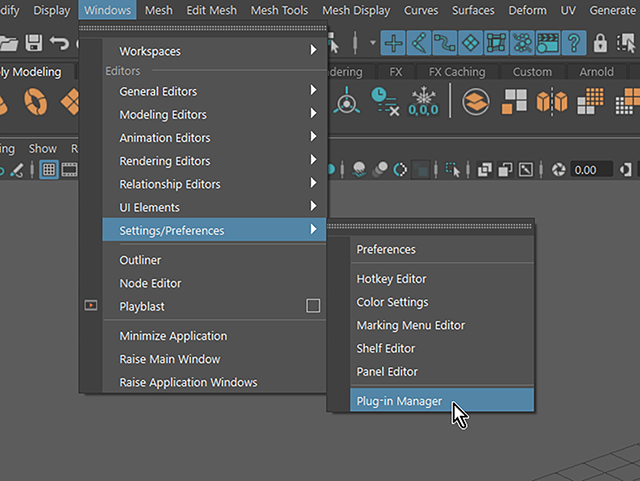 Maya2018 Windows→Settings/Preferences→Plug-in Manager Maya2018 Windows→Settings/Preferences→Plug-in Manager