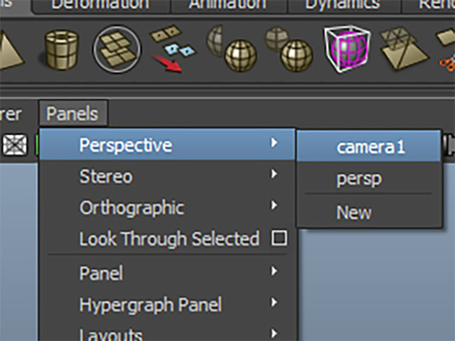 MAYA Panels→Perspective→camera1 MAYA Panels→Perspective→camera1