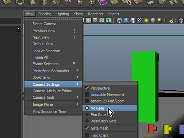 MAYA View→Camera Settings→Resolusion Gate MAYA View→Camera Settings→Resolusion Gate