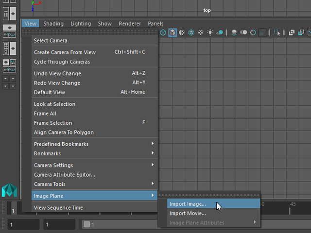 MAYA View→Image Plane→Import Image MAYA View→Image Plane→Import Image