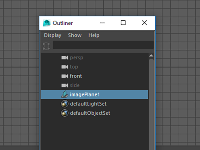 MAYA Outliner imagePlane1 MAYA Outliner imagePlane1