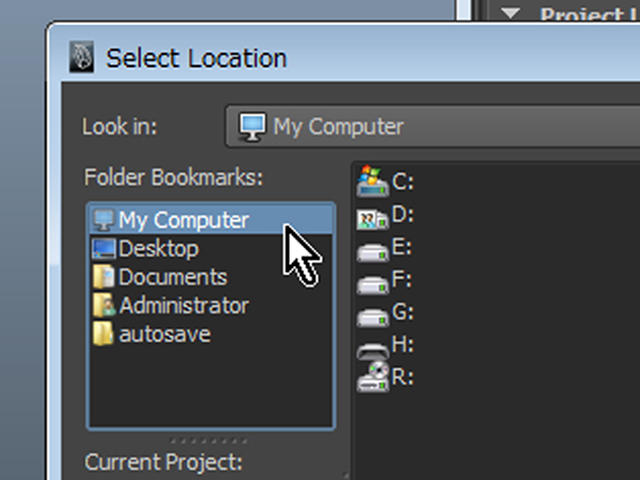 MAYA Select Locationウィンドウ MAYA Select Locationウィンドウ