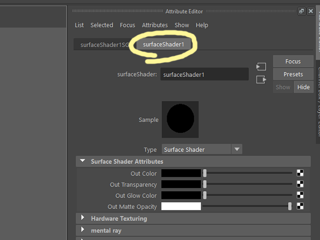 MAYA surfaceShader1 MAYA surfaceShader1