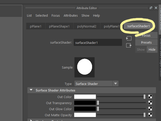 MAYA surfaceShader1 MAYA surfaceShader1