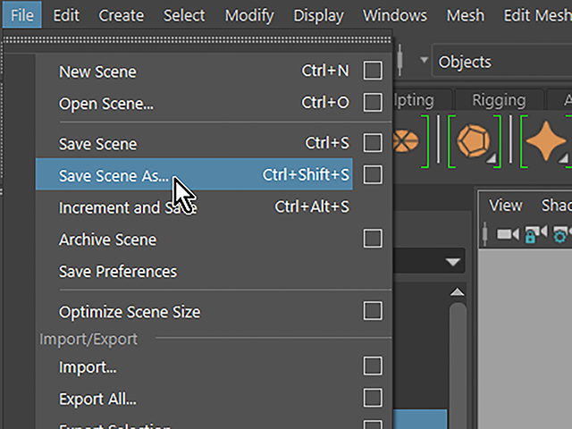 Maya2018 File→Save Scenes As Maya2018 File→Save Scenes As