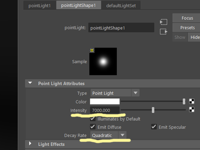 MAYA pointLight1 MAYA pointLight1