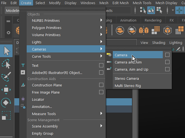 MAYA Create→Cameras→Camera MAYA Create→Cameras→Camera