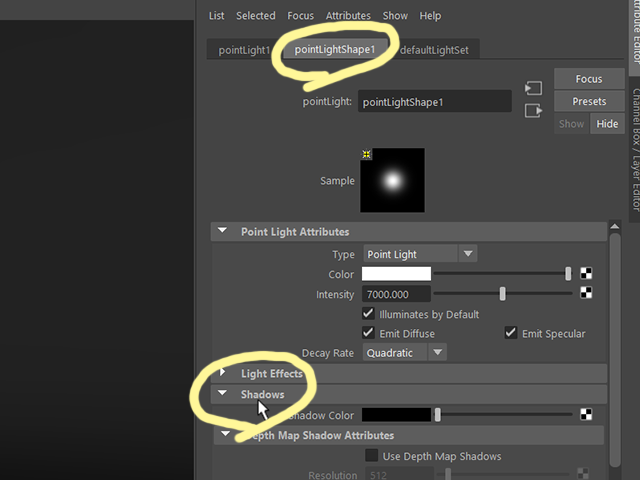 MAYA pointLightShape1 MAYA pointLightShape1