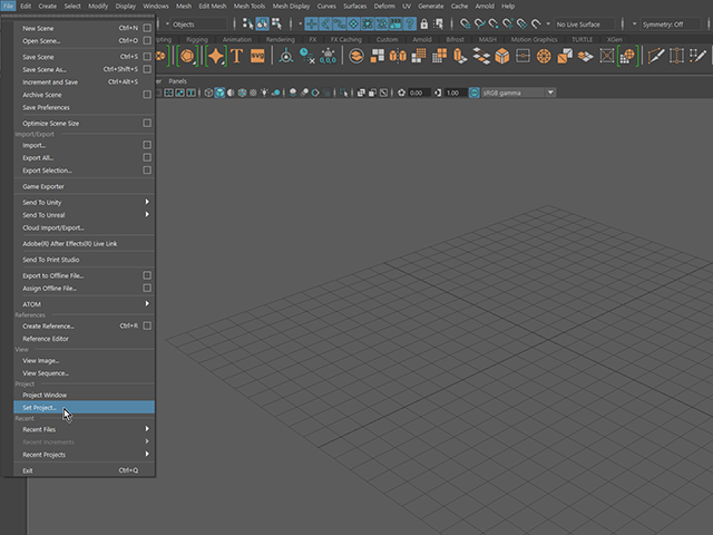 Maya2018 File→Set Project Maya2018 File→Set Project