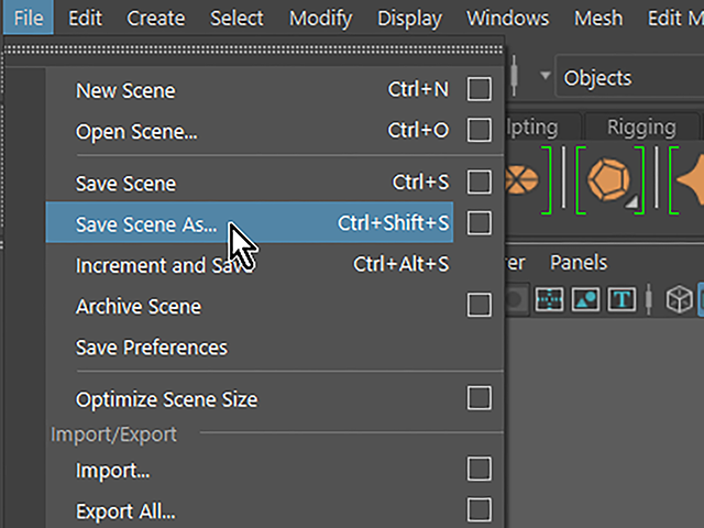 Maya2018 File→Save Scene As Maya2018 File→Save Scene As