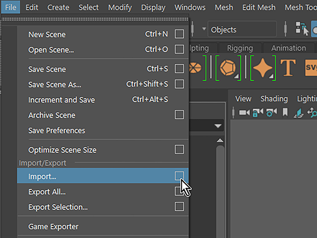 Maya2018 File→Import □ Maya2018 File→Import □