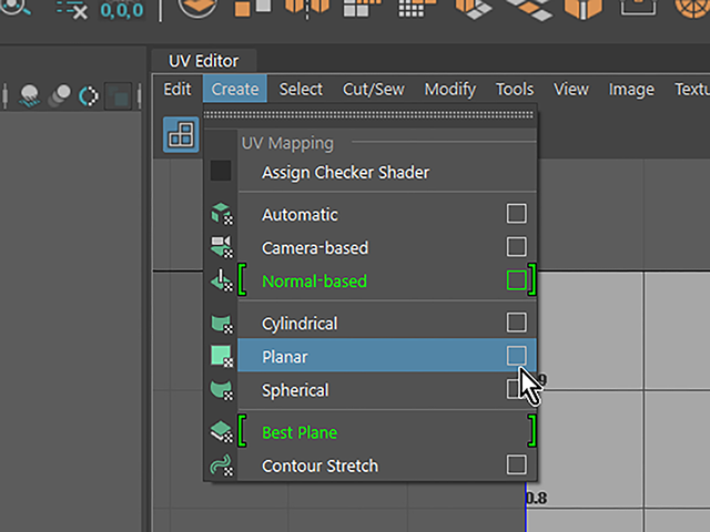 maya2018 Create→Planar □ maya2018 Create→Planar □