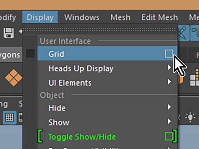 Display→Grid □を実行してください。 Display→Grid □を実行してください。