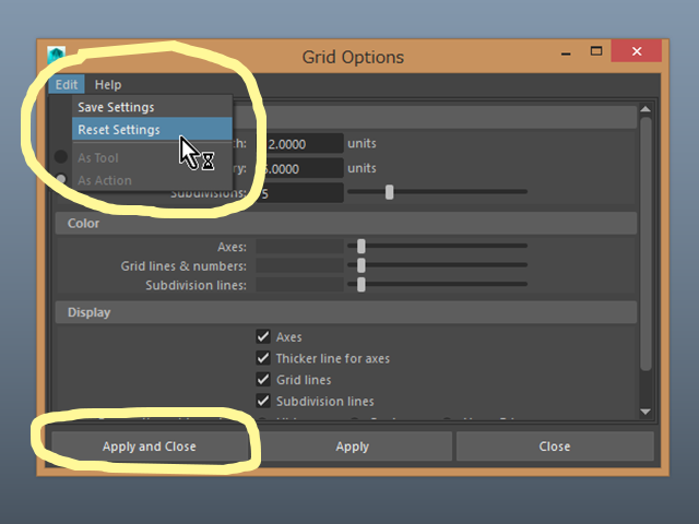 Edit→Reset Settings Edit→Reset Settings