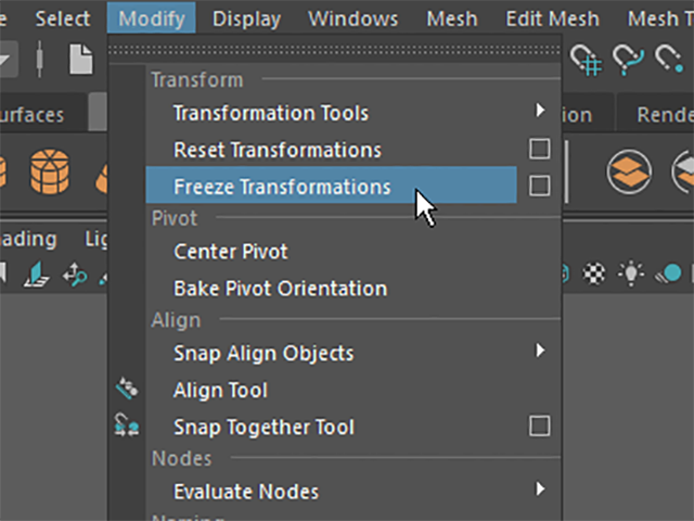 MAYA Modify→Freeze Transformations MAYA Modify→Freeze Transformations