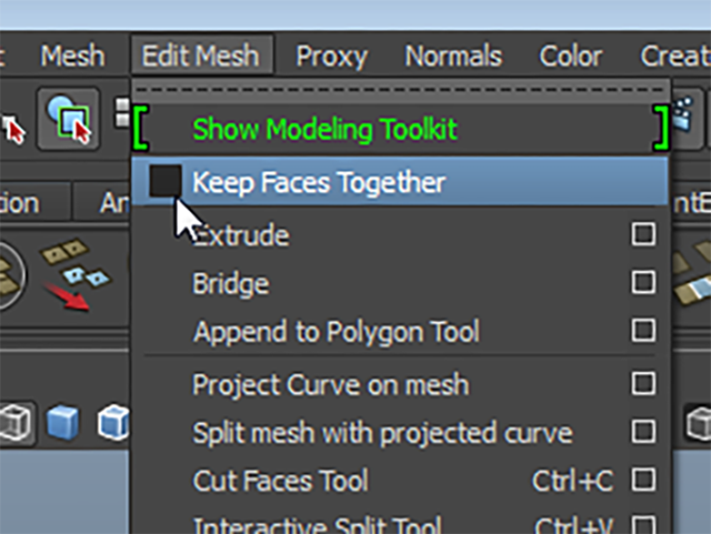 MAYA Edit Mesh→Keep Faces Together MAYA Edit Mesh→Keep Faces Together