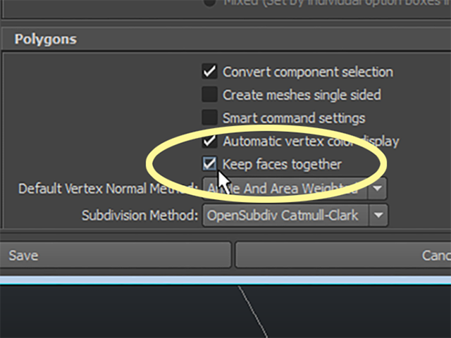 MAYA Preferences Keep Faces Together MAYA Preferences Keep Faces Together