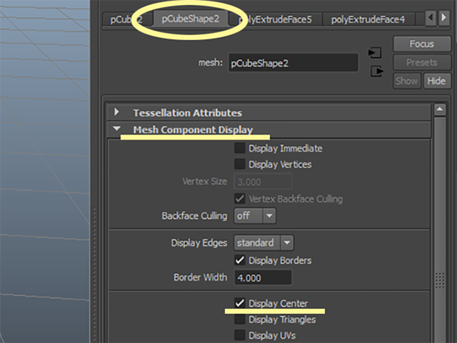 MAYA Mesh Component Display欄のDisplayCenter MAYA Mesh Component Display欄のDisplayCenter