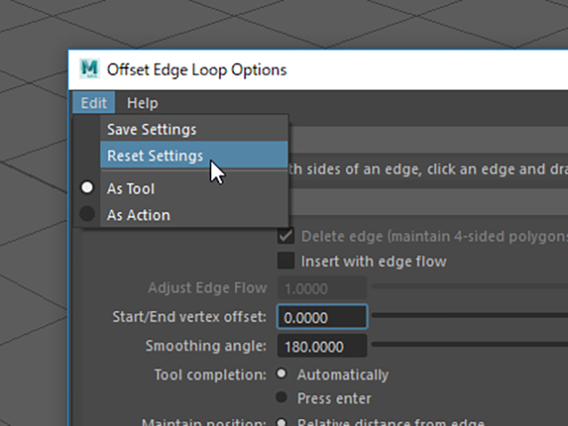 MAYA Edit→Reset Settings MAYA Edit→Reset Settings
