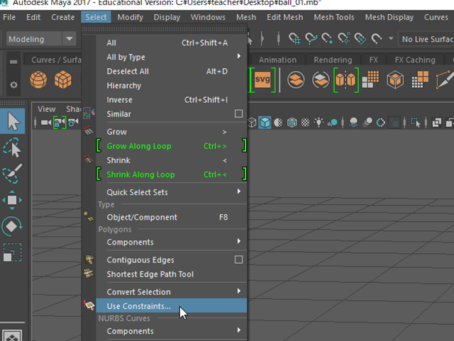 MAYA Select→Use Constraints MAYA Select→Use Constraints