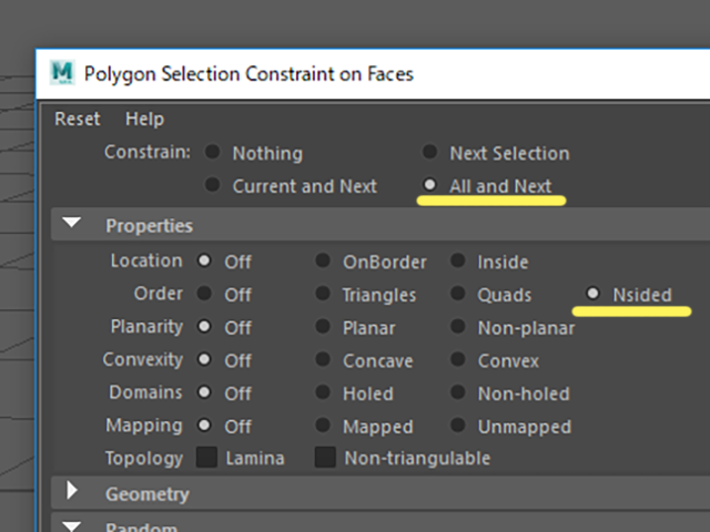 MAYA Polygon Selection Constraint on Faces MAYA Polygon Selection Constraint on Faces