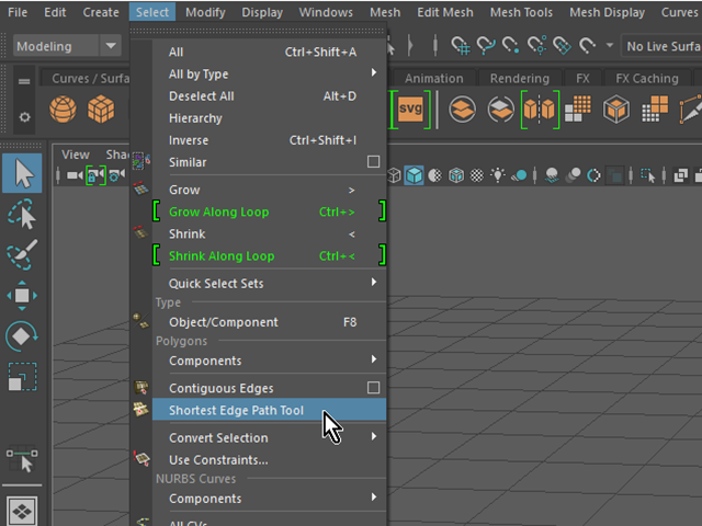MAYA Select→Shotest Edge Path Tool MAYA Select→Shotest Edge Path Tool