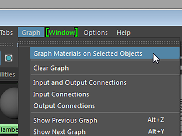 Hypershade Graph→Graph Materials on Selected Object Hypershade Graph→Graph Materials on Selected Object