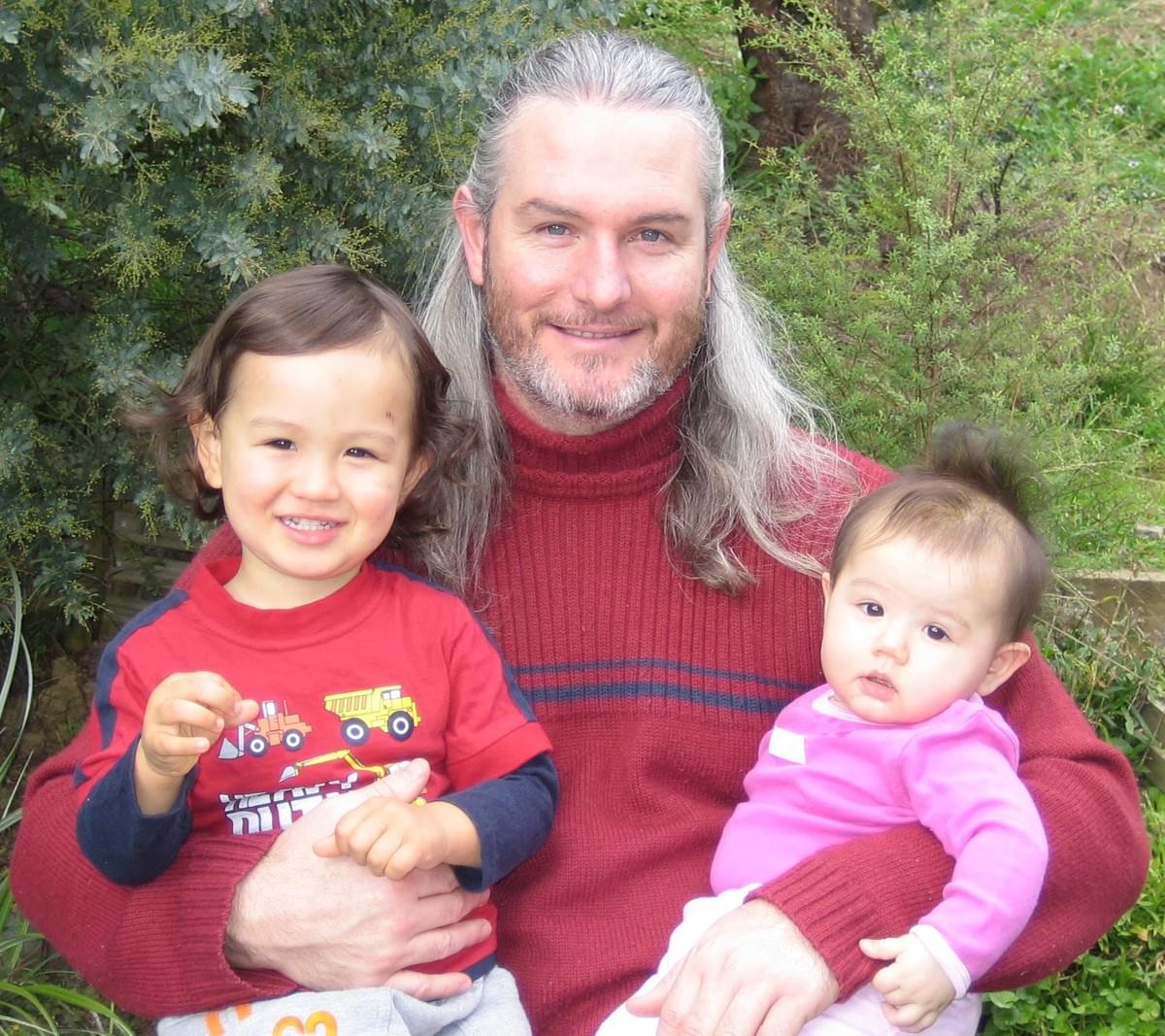 Tim Tipene with his babies Tim Tipene with his babies