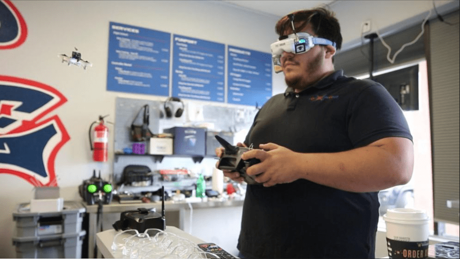 Marc Pino flies a Tiny Whoop drone around the Top Dronz store in Altamonte Springs. (Patrick Connolly / Orlando Sentinel) Marc Pino flies a Tiny Whoop drone around the Top Dronz store in Altamonte Springs. (Patrick Connolly / Orlando Sentinel)