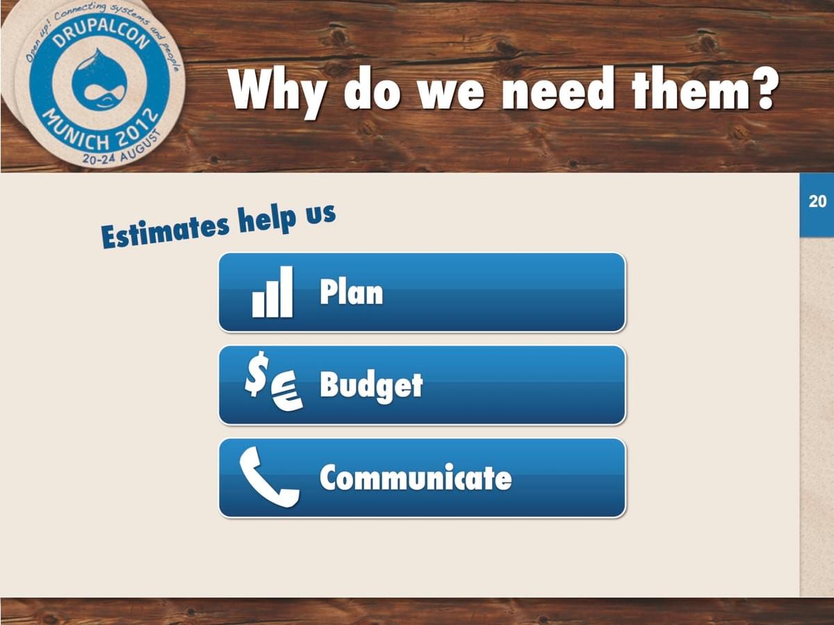 Estimates help us: Plan, budget, and communicate Estimates help us: Plan, budget, and communicate